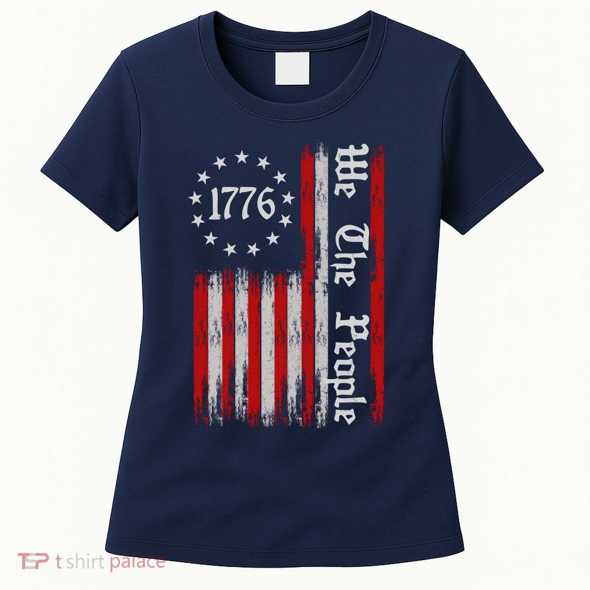 We The People 1776 Distressed USA American Flag Women's T-Shirt
