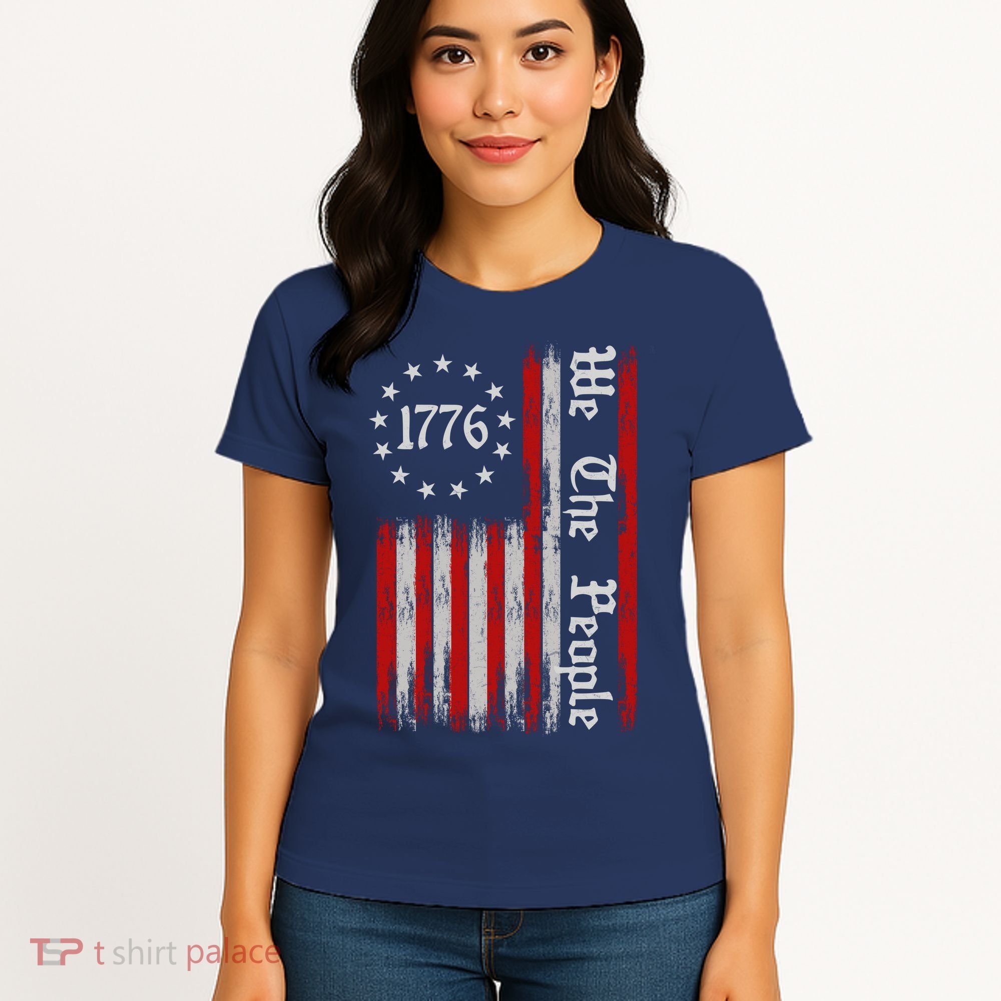 We The People 1776 Distressed USA American Flag Women's T-Shirt