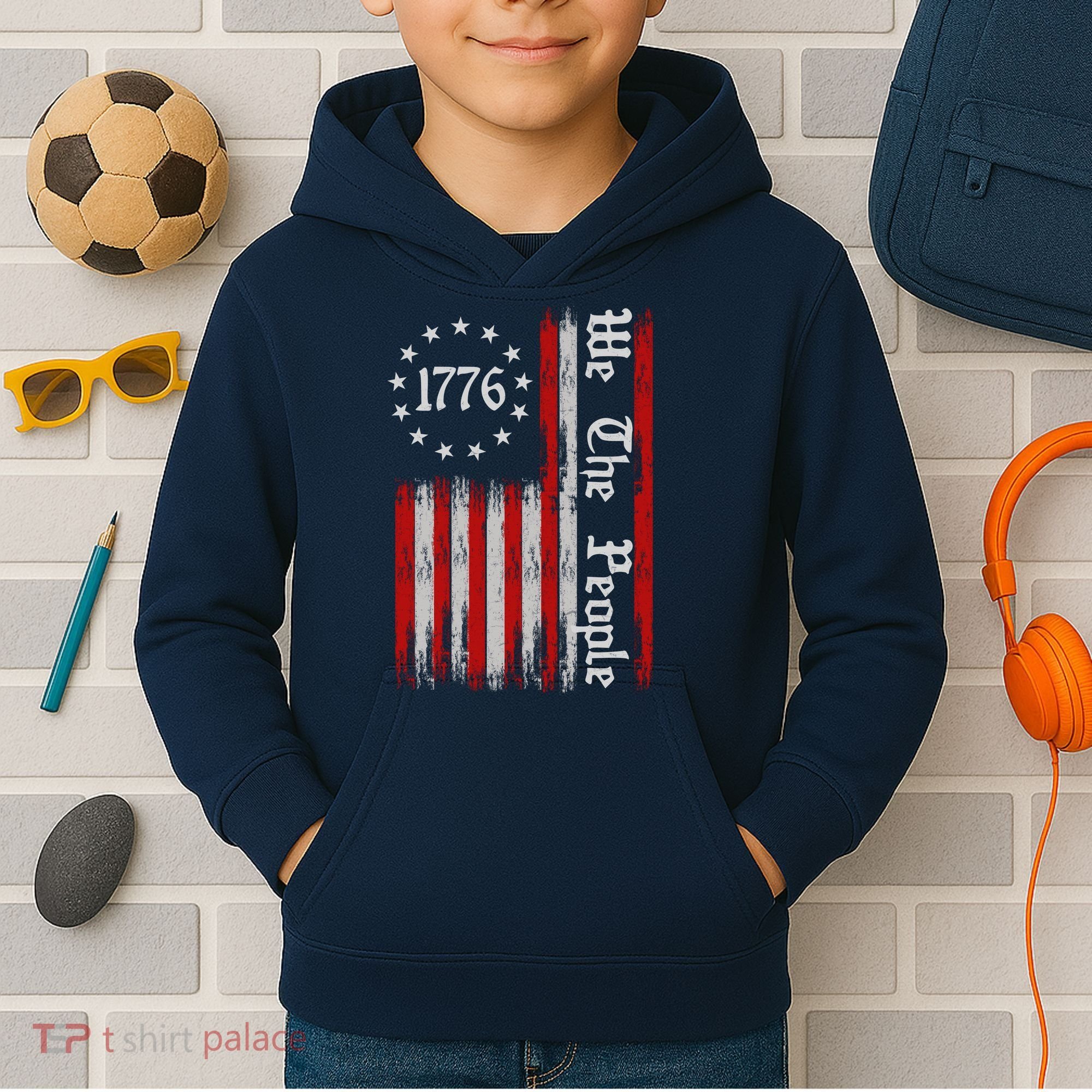 We The People 1776 Distressed USA American Flag Kids Hoodie