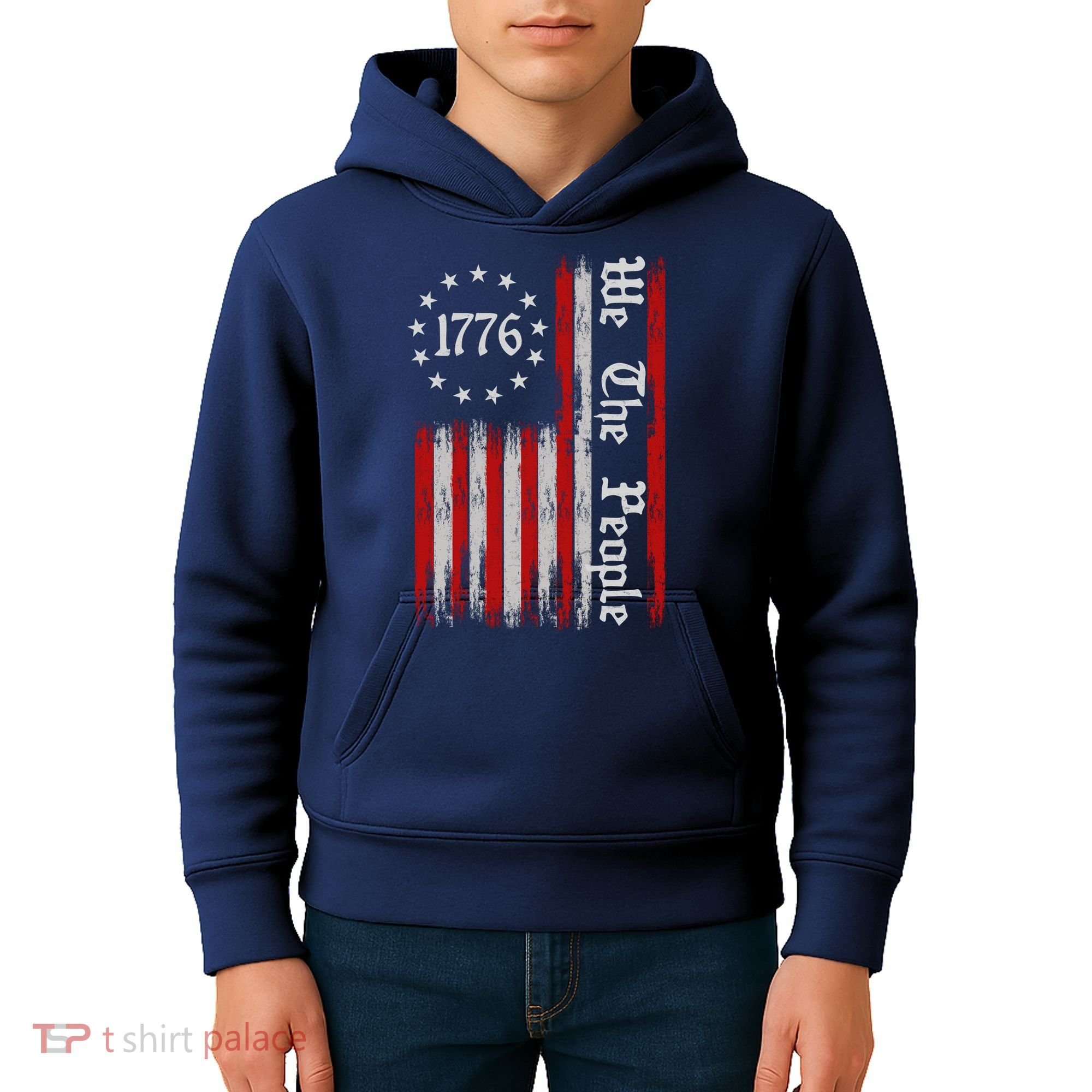 We The People 1776 Distressed USA American Flag Kids Hoodie