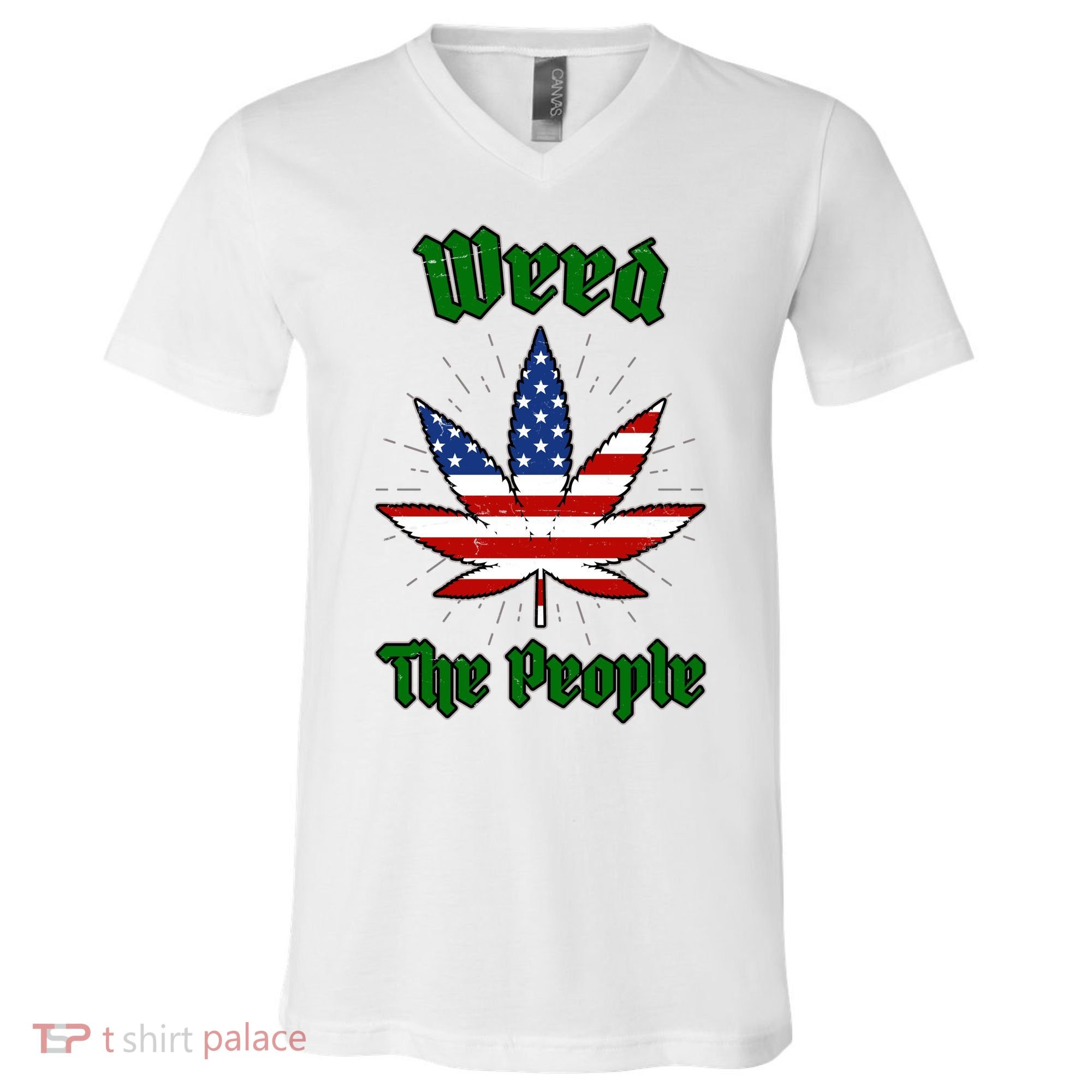 Weed The People Marijuana Usa Flag Funny V-Neck T-Shirt