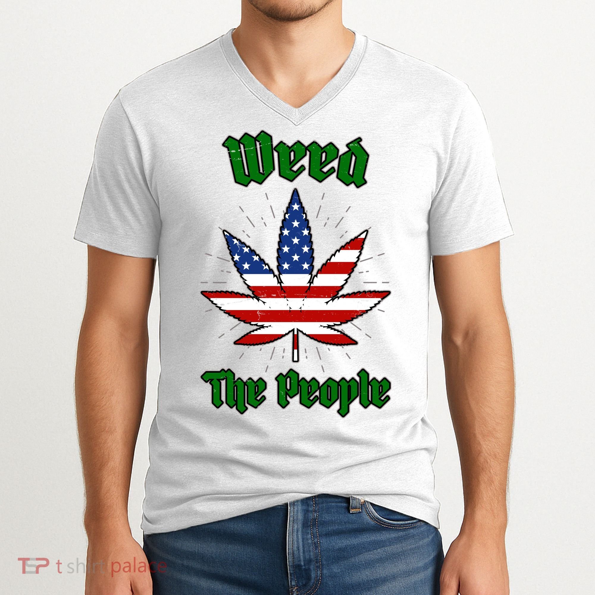 Weed The People Marijuana Usa Flag Funny V-Neck T-Shirt