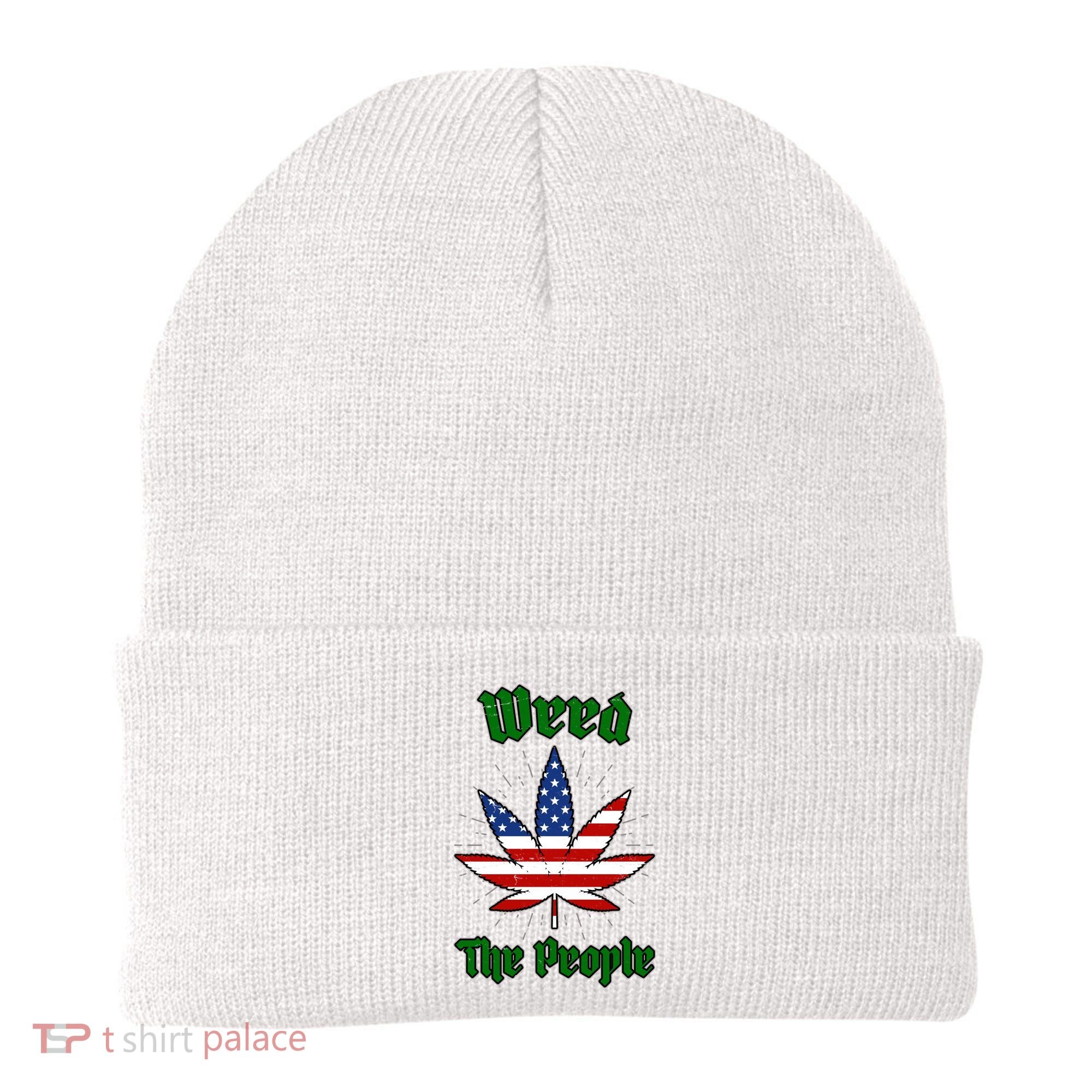 Weed The People Marijuana Usa Flag Funny Beanie