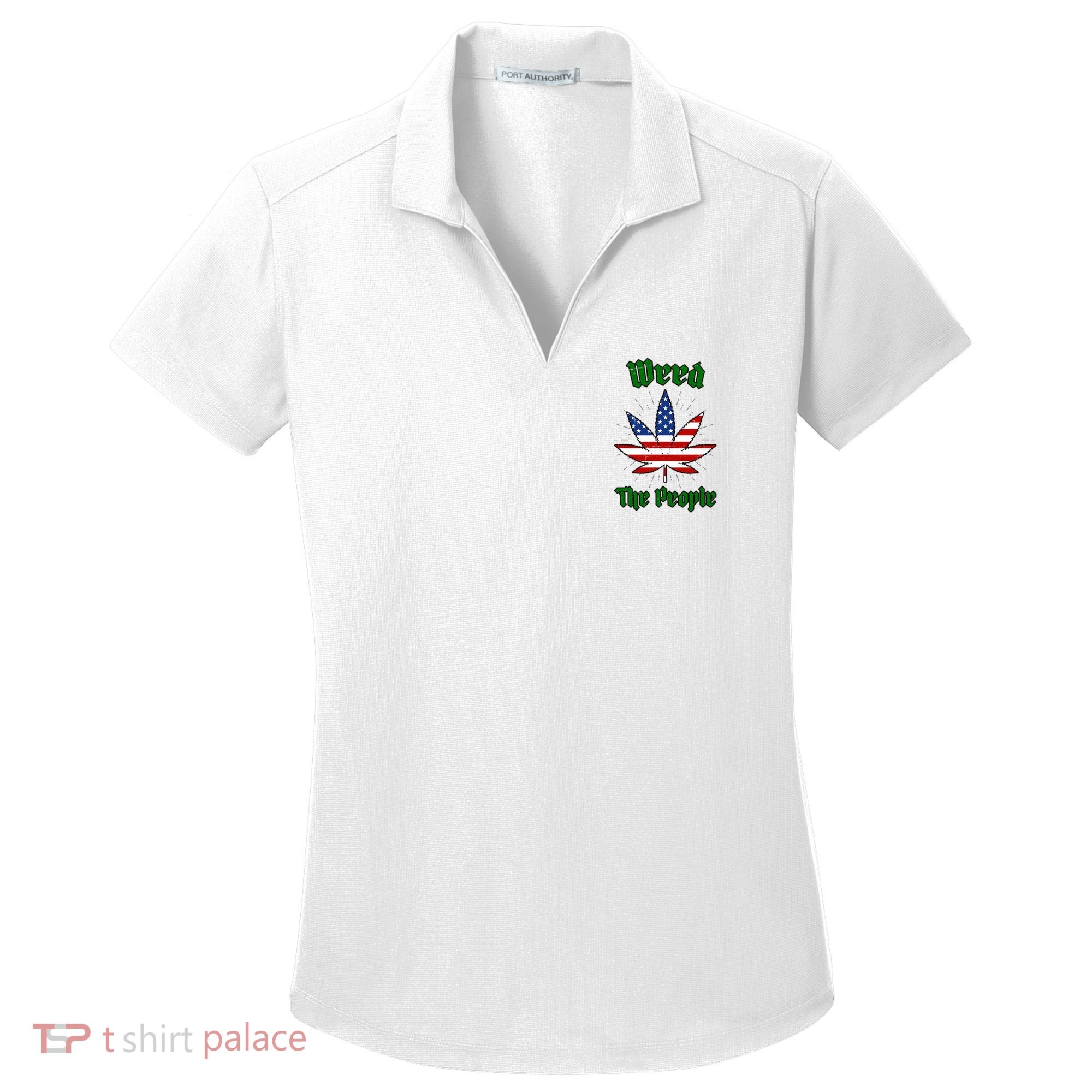Weed The People Marijuana Usa Flag Funny Women's Dry Zone Grid Polo