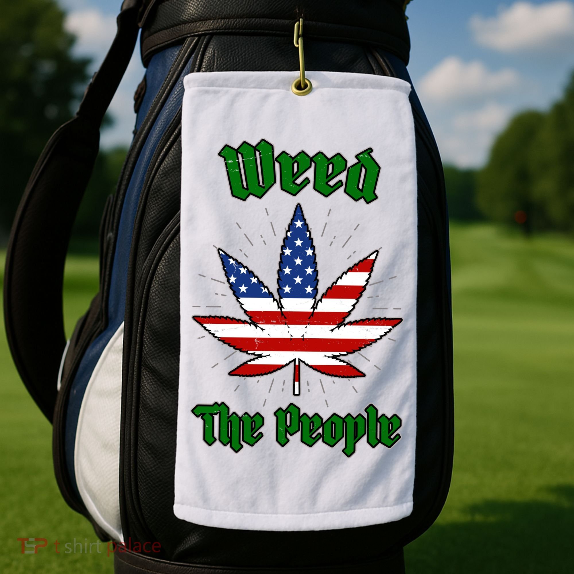 Weed The People Marijuana Usa Flag Funny Golf Towel