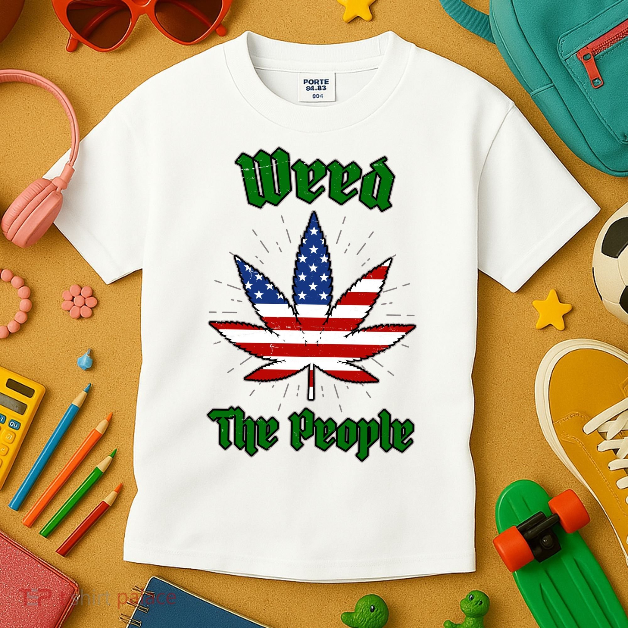 Weed The People Marijuana Usa Flag Funny Kids T-Shirt