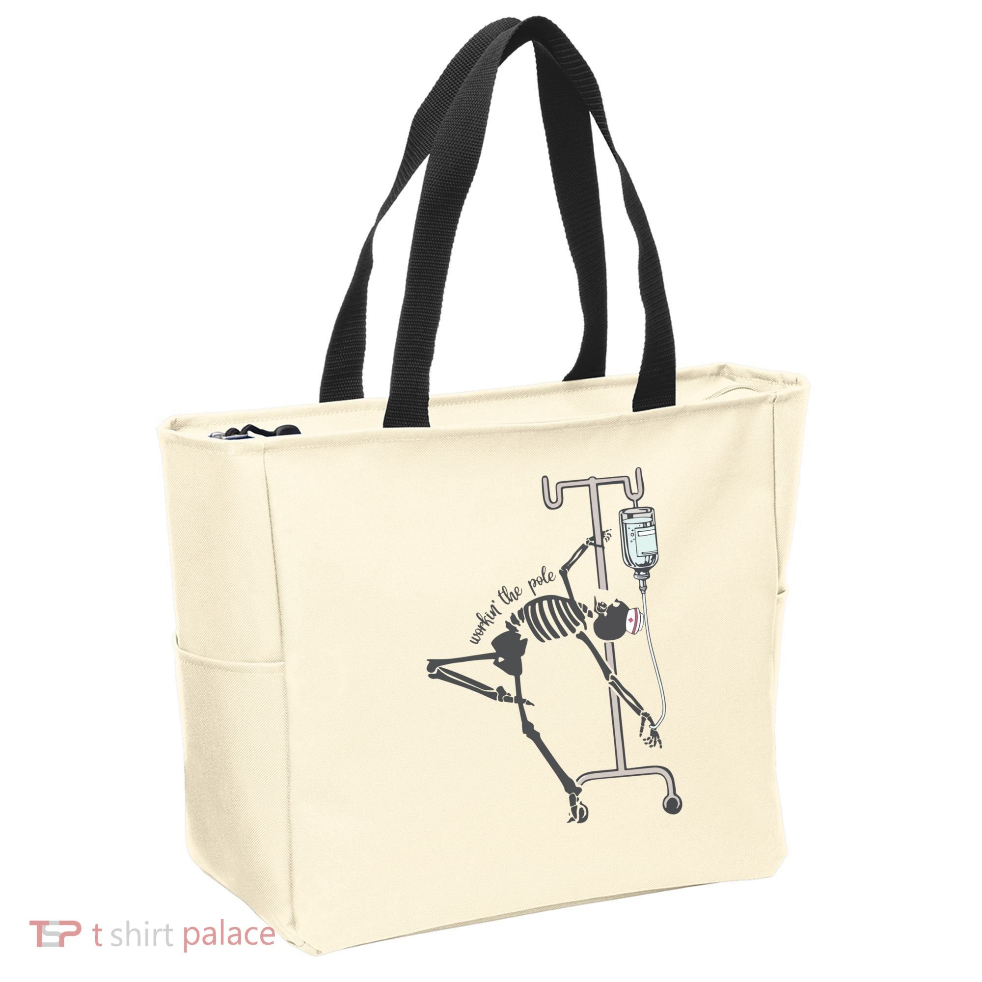 Working The Pole Funny Nurse Dancing Skeleton Halloween Cute Tote Bag