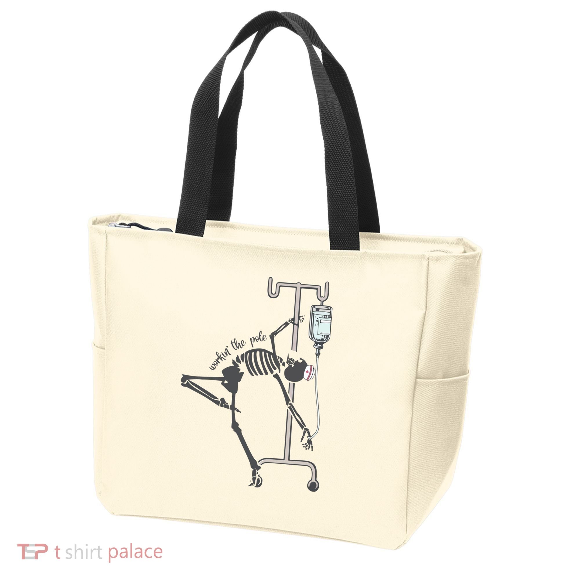 Working The Pole Funny Nurse Dancing Skeleton Halloween Cute Tote Bag