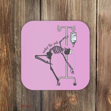 Working The Pole Funny Nurse Dancing Skeleton Halloween Cute Coaster