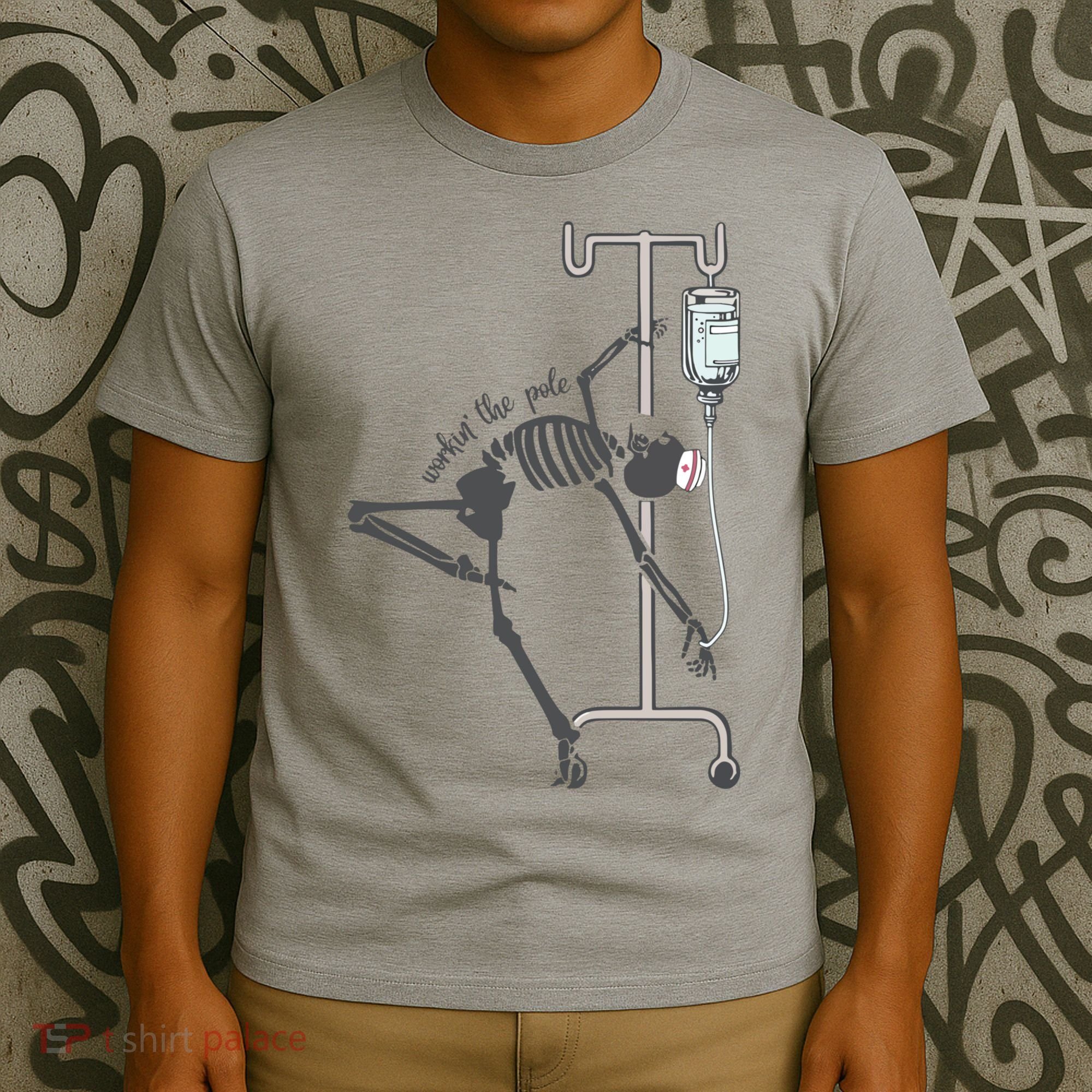 Working The Pole Funny Nurse Dancing Skeleton Halloween Cute T-Shirt