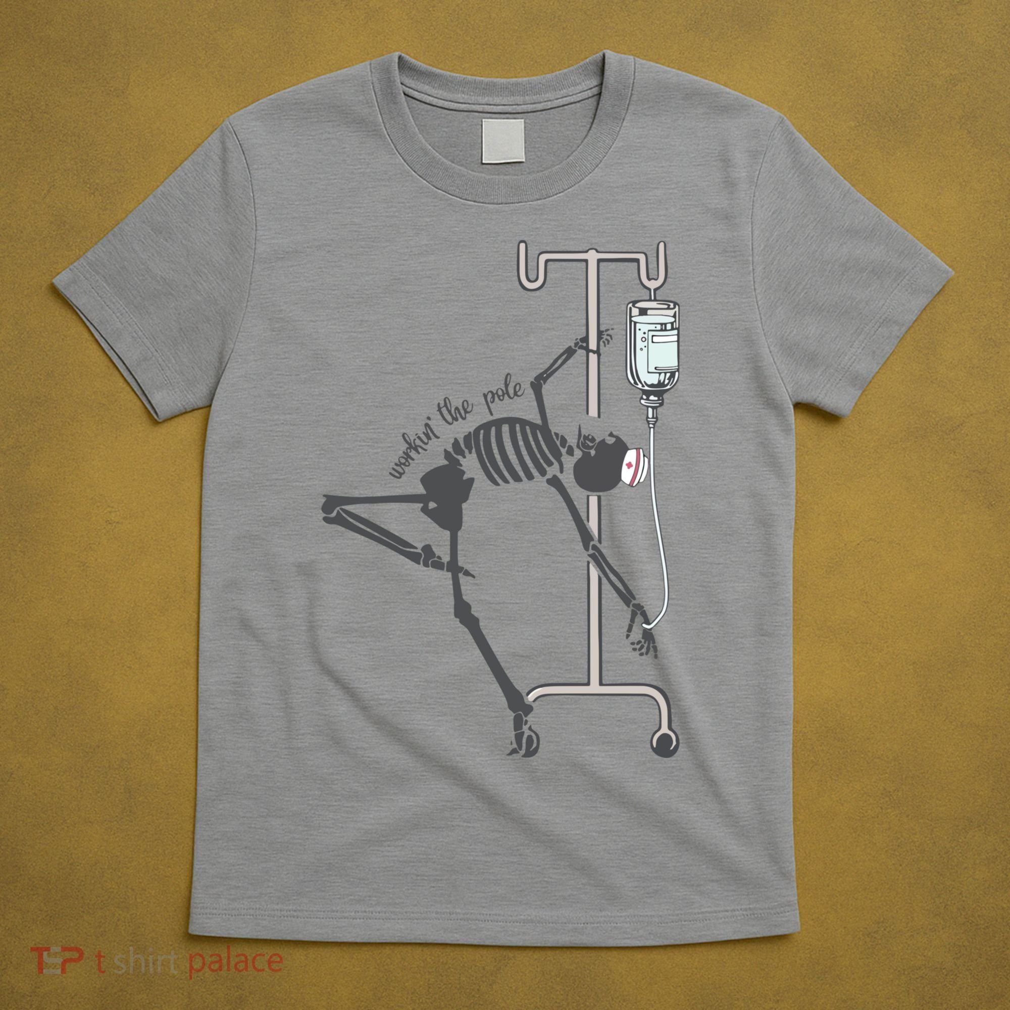 Working The Pole Funny Nurse Dancing Skeleton Halloween Cute T-Shirt