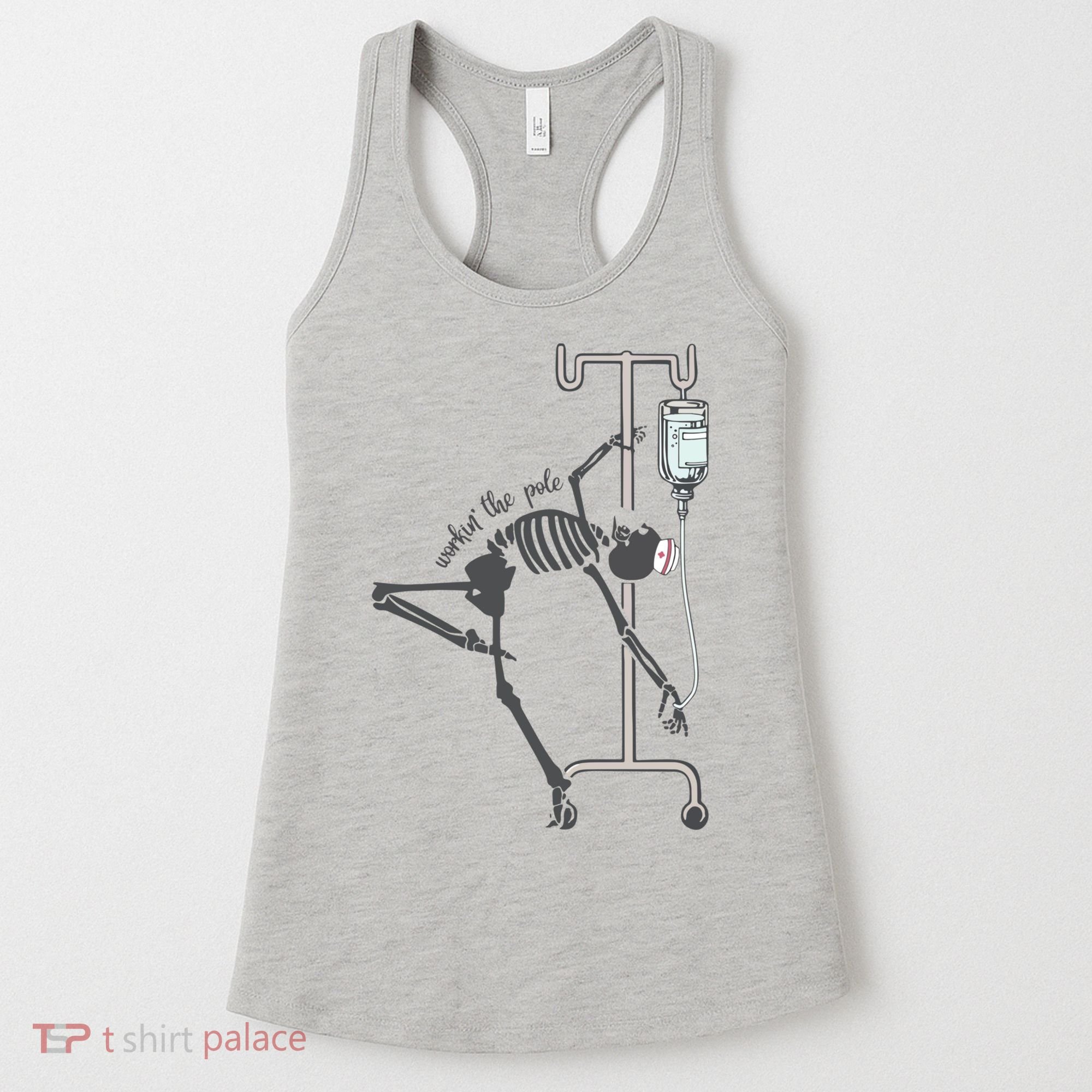Working The Pole Funny Nurse Dancing Skeleton Halloween Cute Women's Tank Top