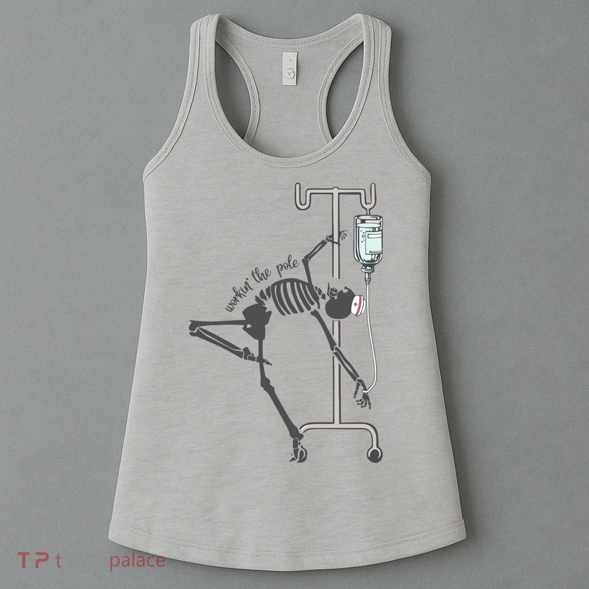 Working The Pole Funny Nurse Dancing Skeleton Halloween Cute Women's Tank Top