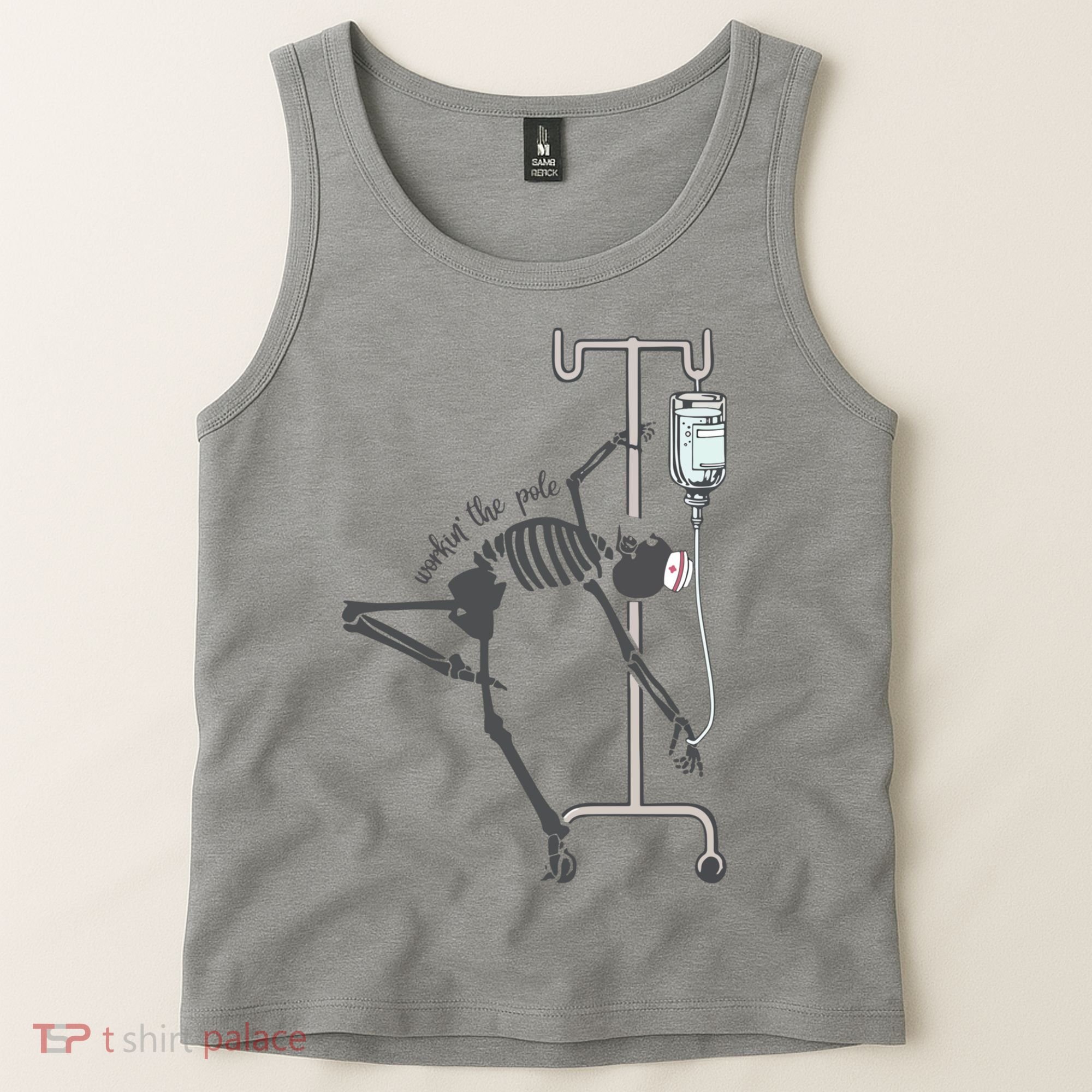 Working The Pole Funny Nurse Dancing Skeleton Halloween Cute Tank Top