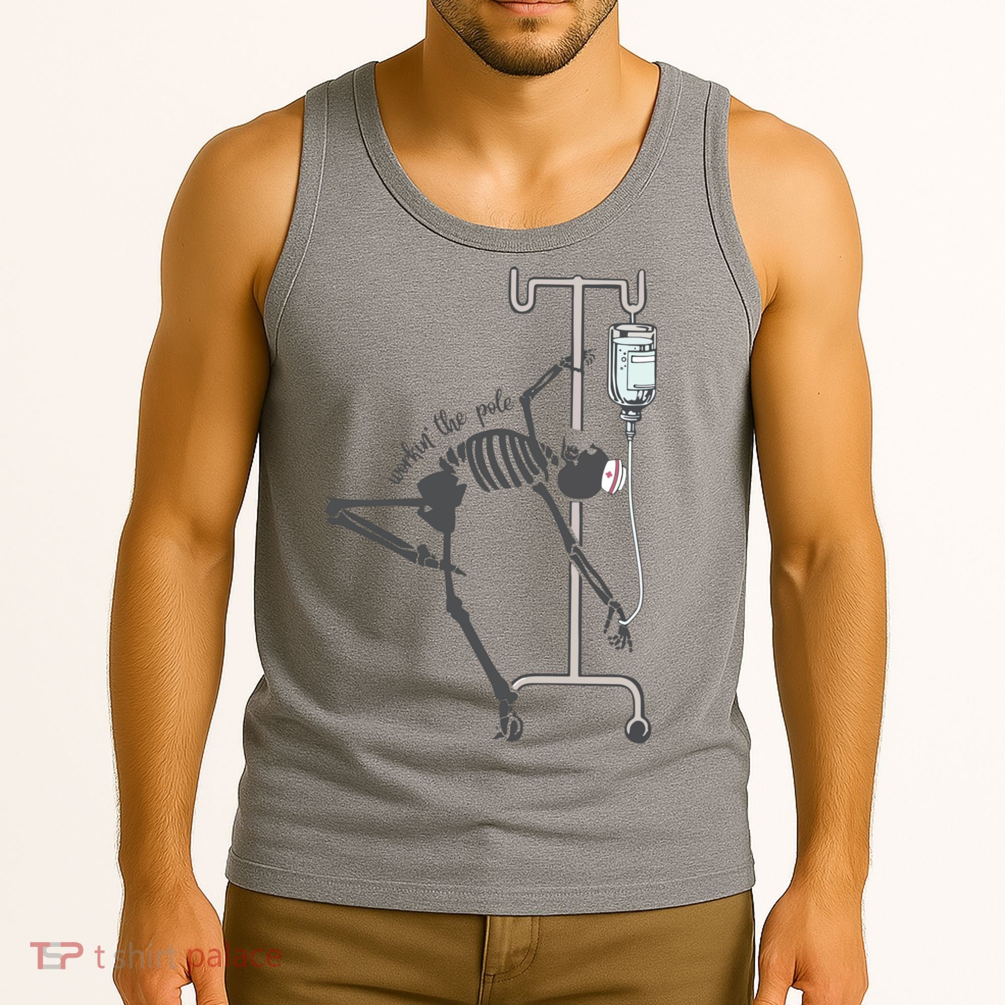 Working The Pole Funny Nurse Dancing Skeleton Halloween Cute Tank Top