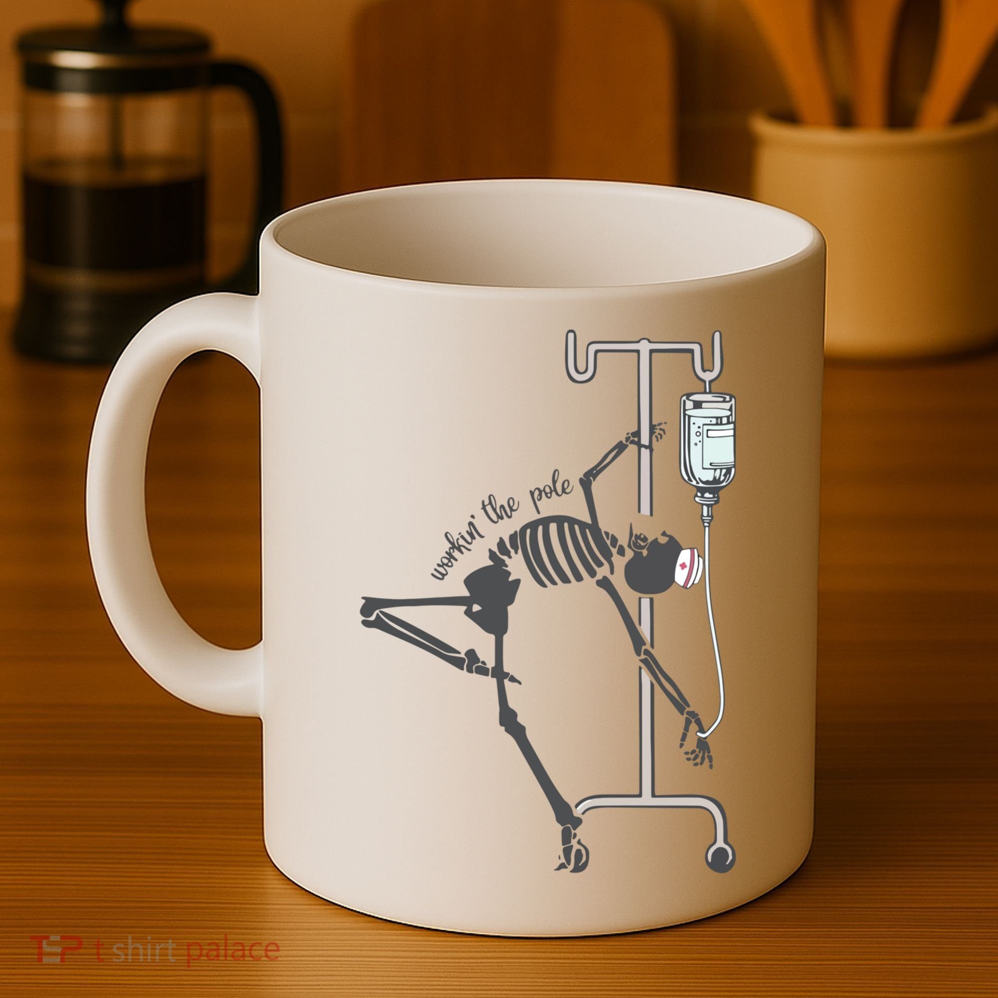 Working The Pole Funny Nurse Dancing Skeleton Halloween Cute Coffee Mug