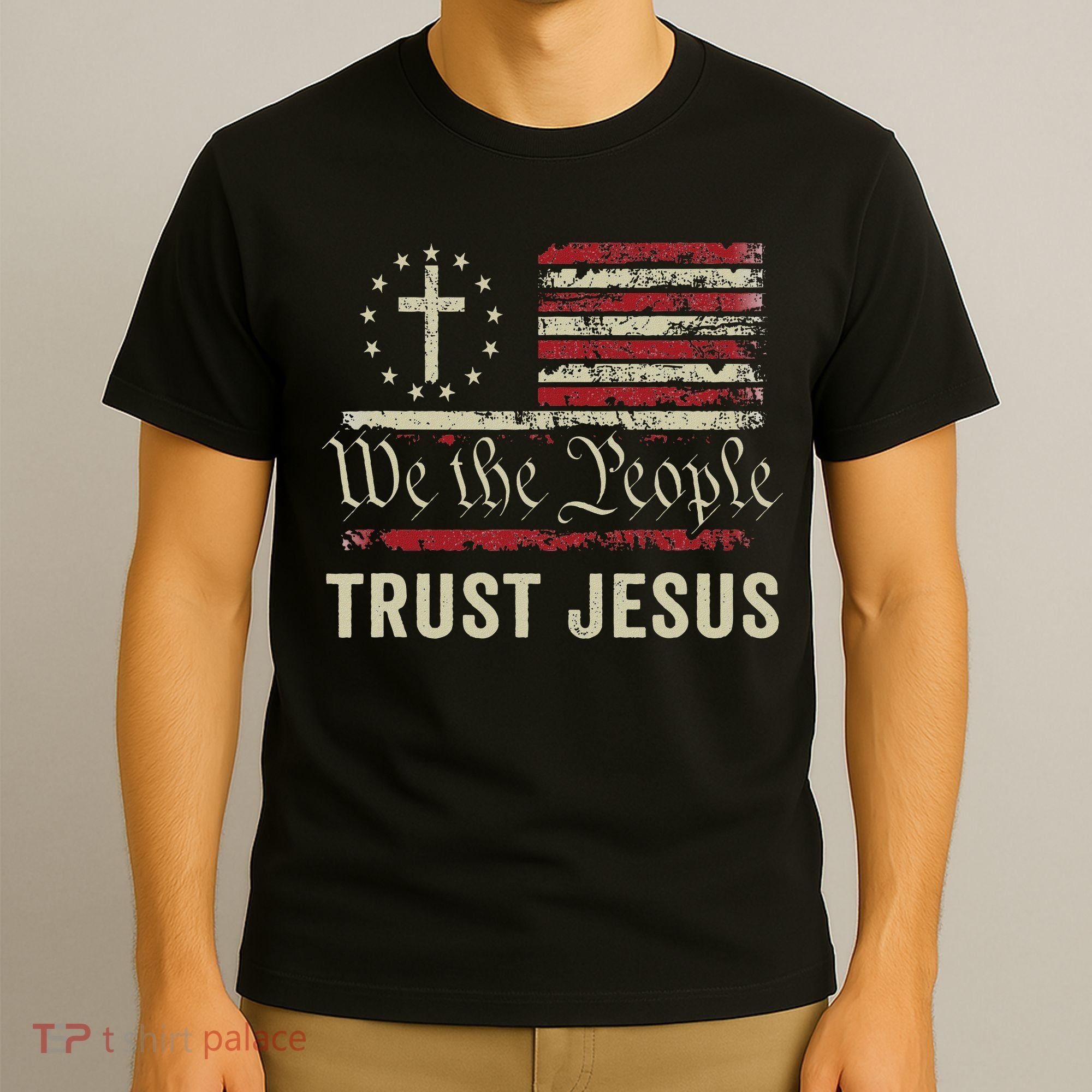 We The People Trust Jesus Usa Flag Christian Patriotic T-Shirt