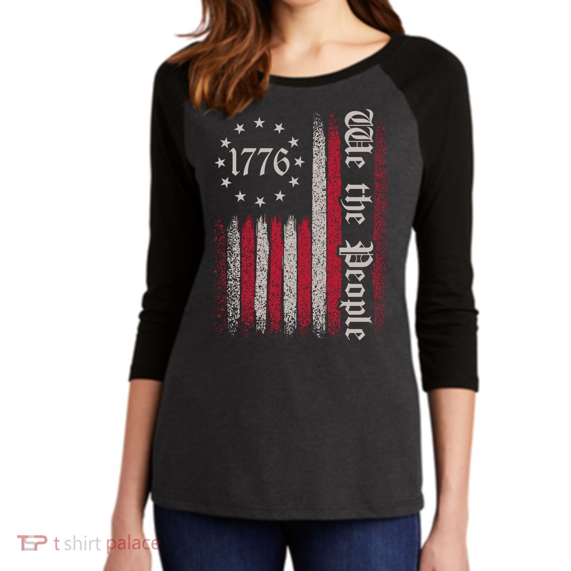 We The People 1776 Spark Women's Tri-Blend 3/4-Sleeve Raglan Shirt