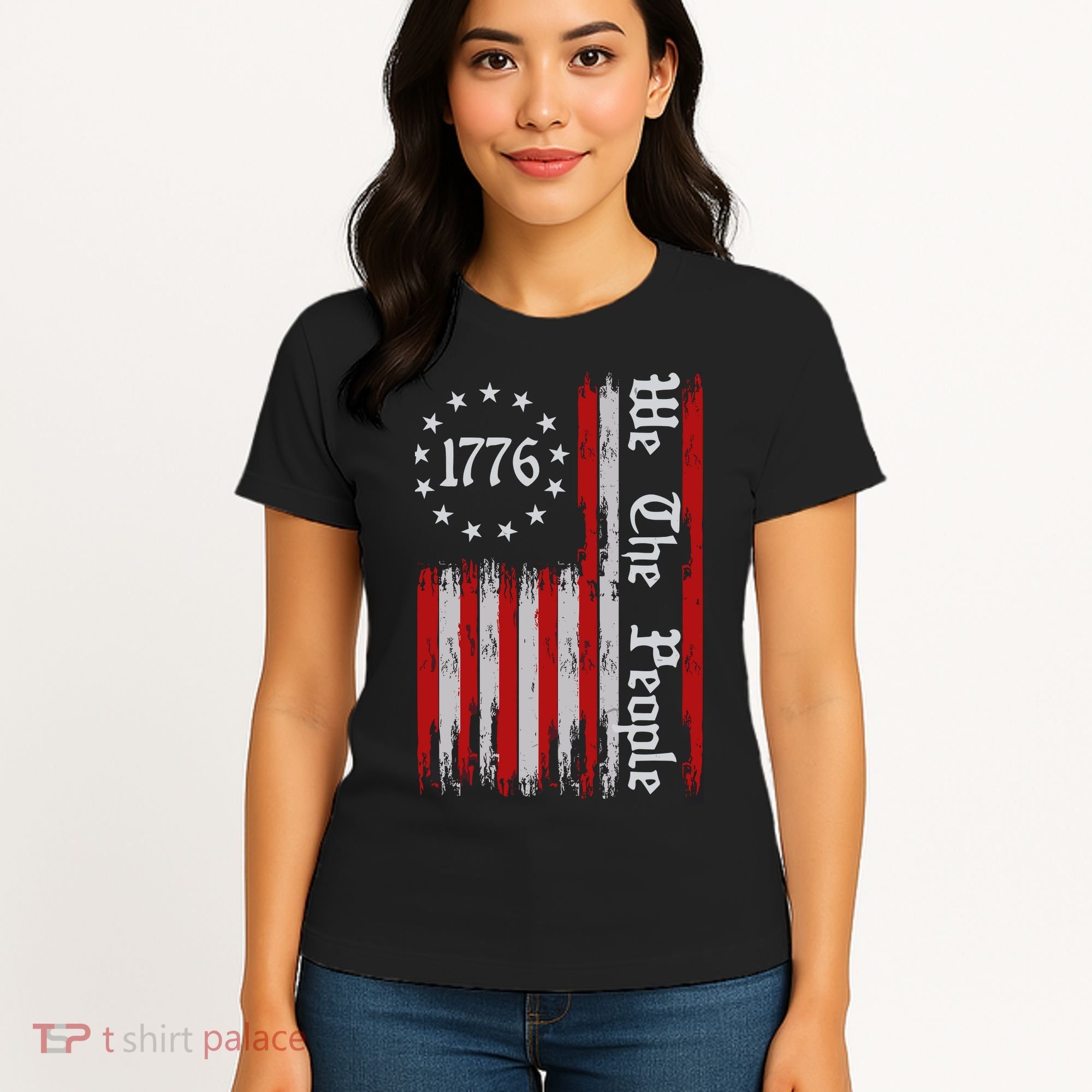We The People 1776 Distressed Usa American Flag Women's T-Shirt