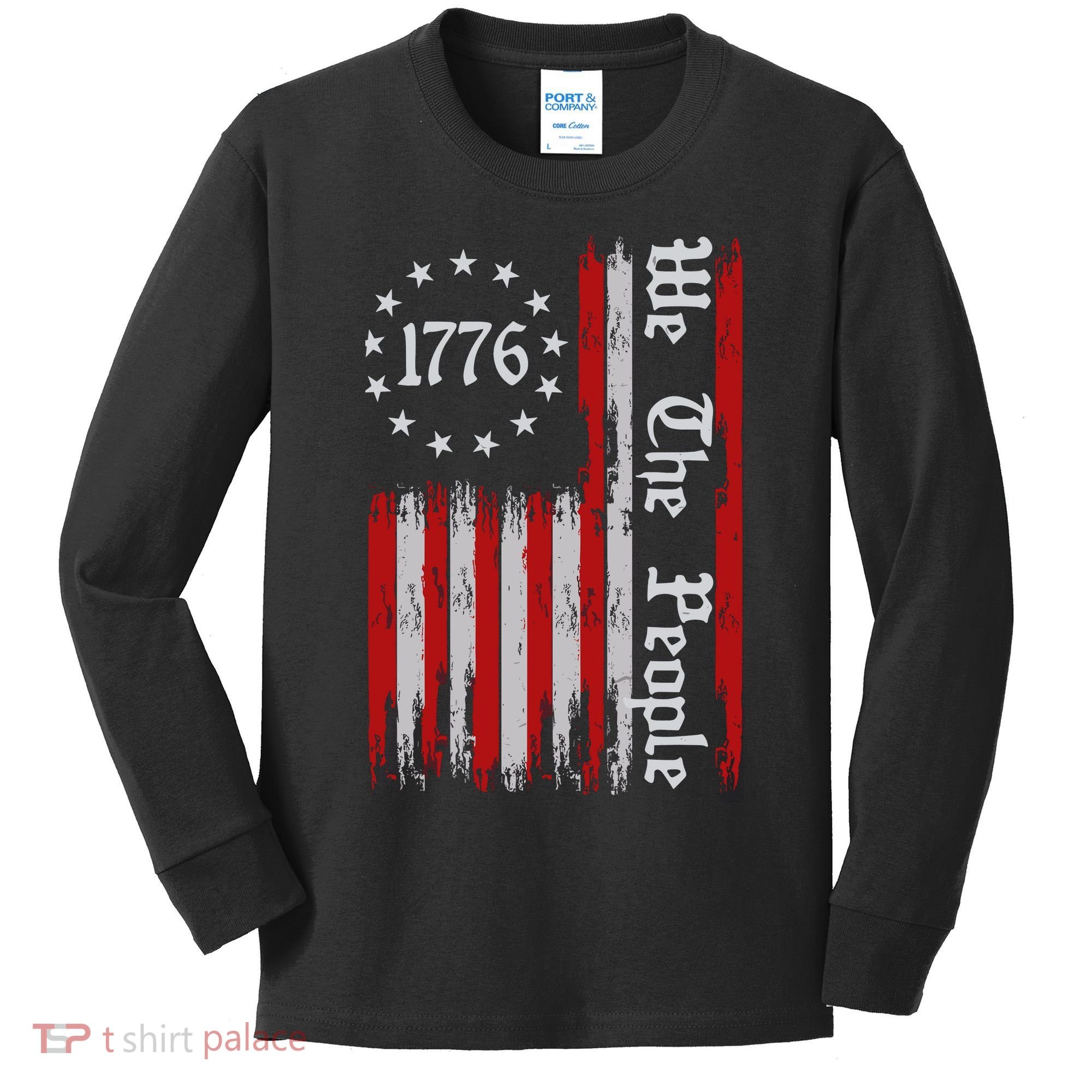 We The People 1776 Distressed Usa American Flag Kids Long Sleeve Shirt