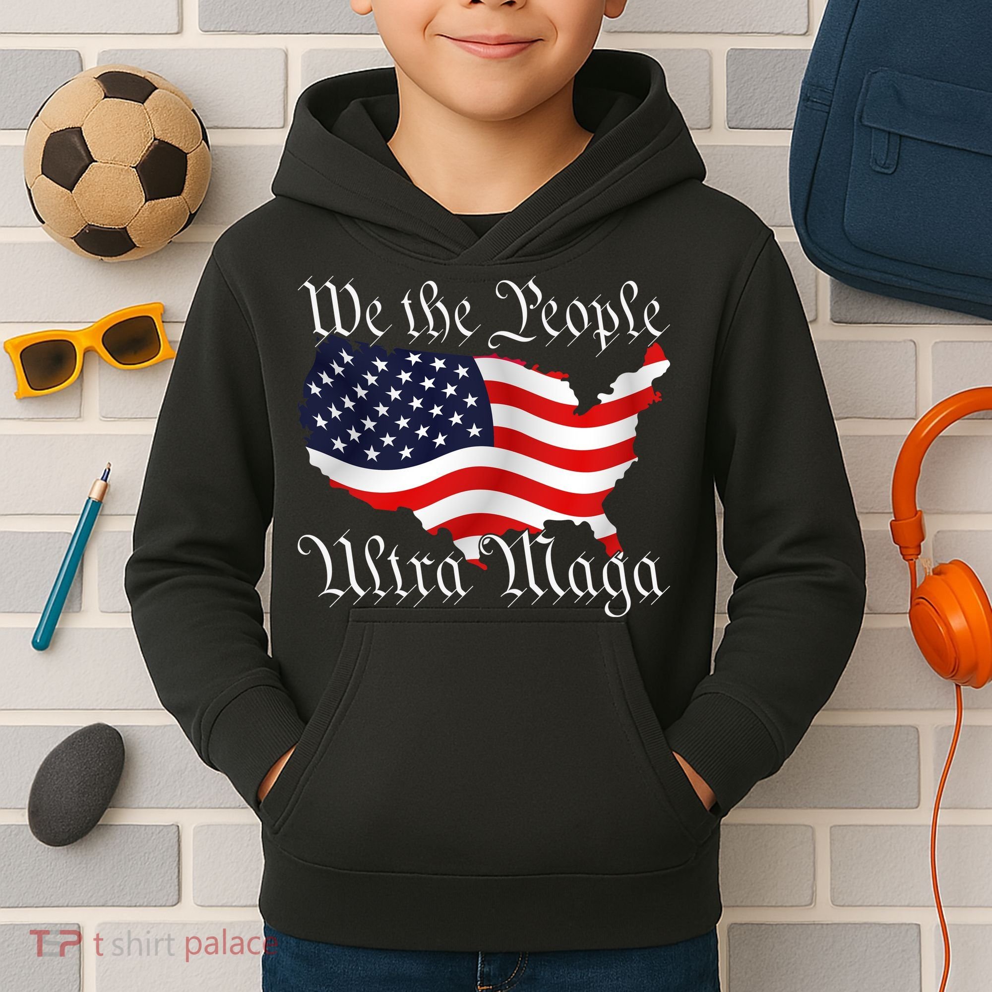 We The People Ultra Maga Pro Trump Conservative GOP US Flag Kids Hoodie