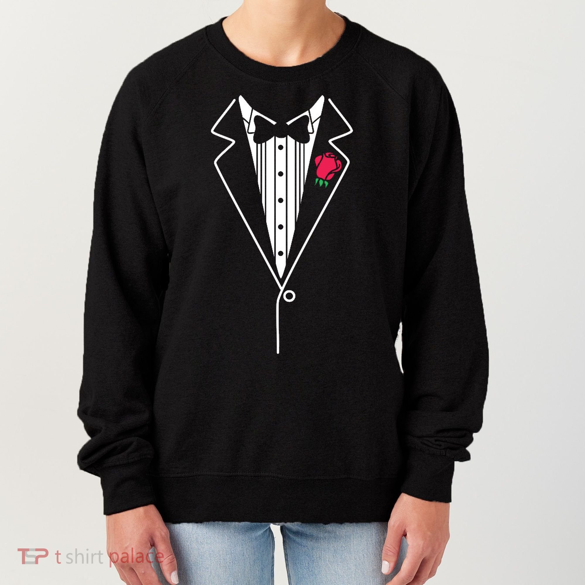 Wedding Tuxedo Red Rose Suit Women's Sweatshirt
