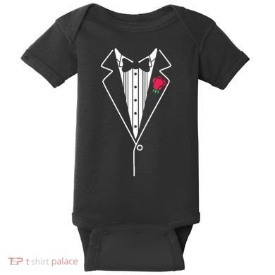 Wedding Tuxedo Red Rose Suit Baby Bodysuit