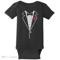 Wedding Tuxedo Red Rose Suit Baby Bodysuit thumb 0
