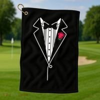 Wedding Tuxedo Red Rose Suit Golf Towel thumb 1