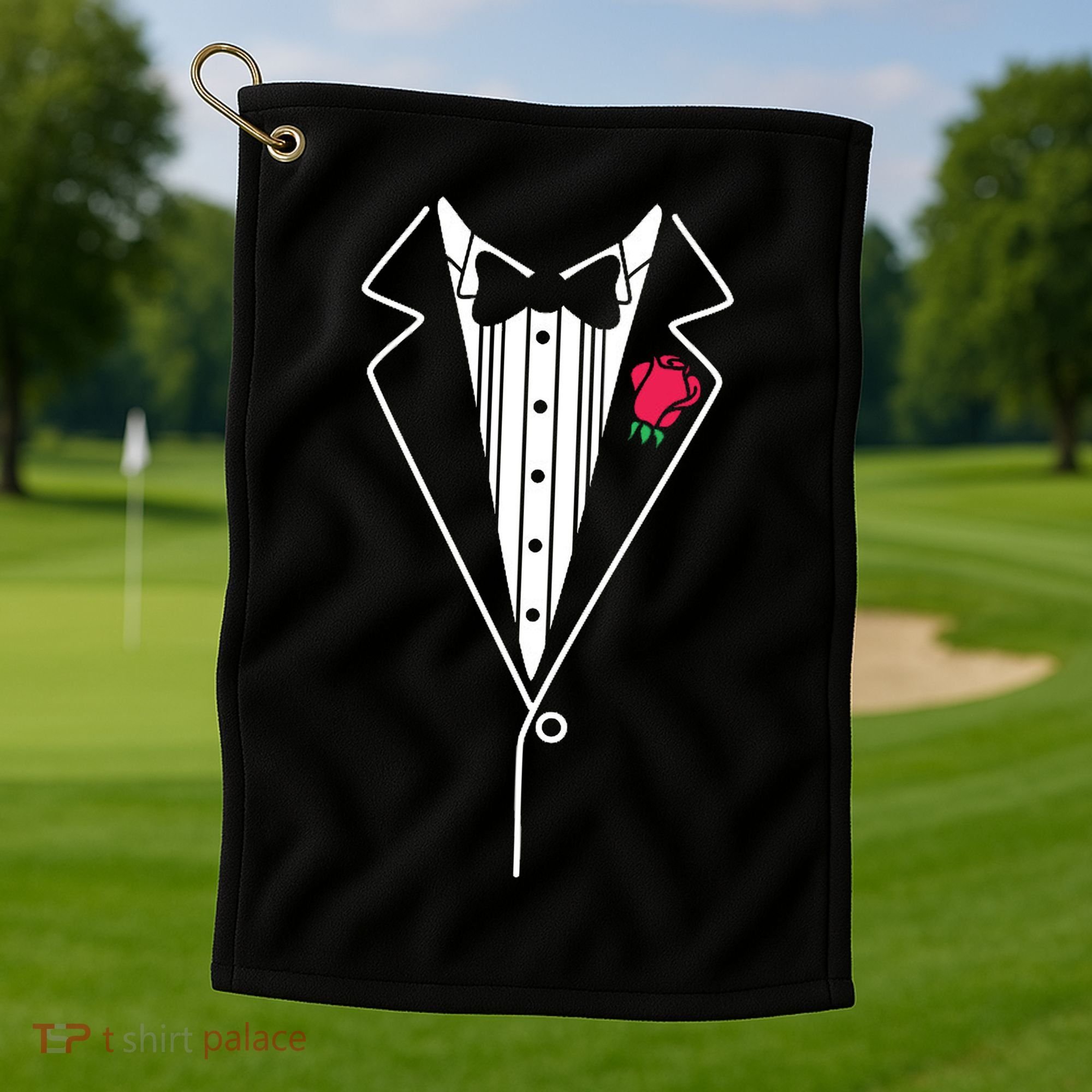 Wedding Tuxedo Red Rose Suit Golf Towel