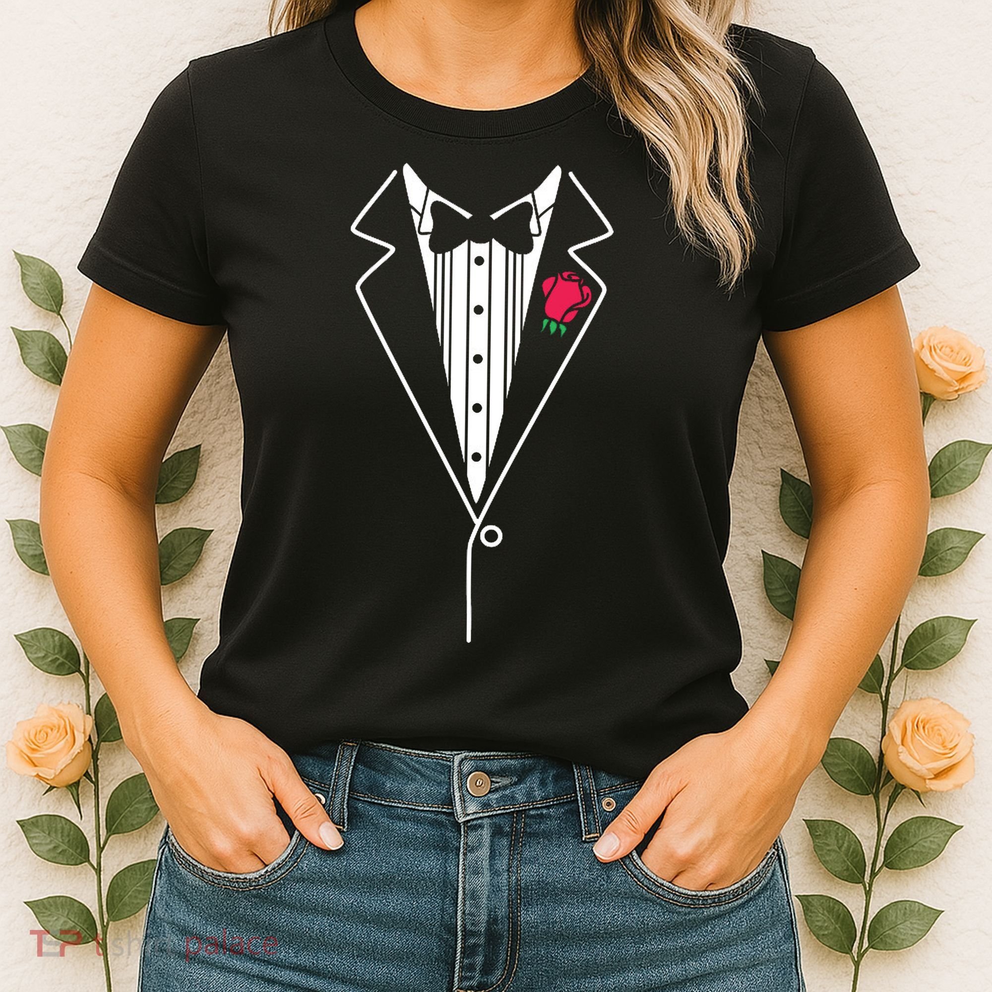 Wedding Tuxedo Red Rose Suit Women's T-Shirt