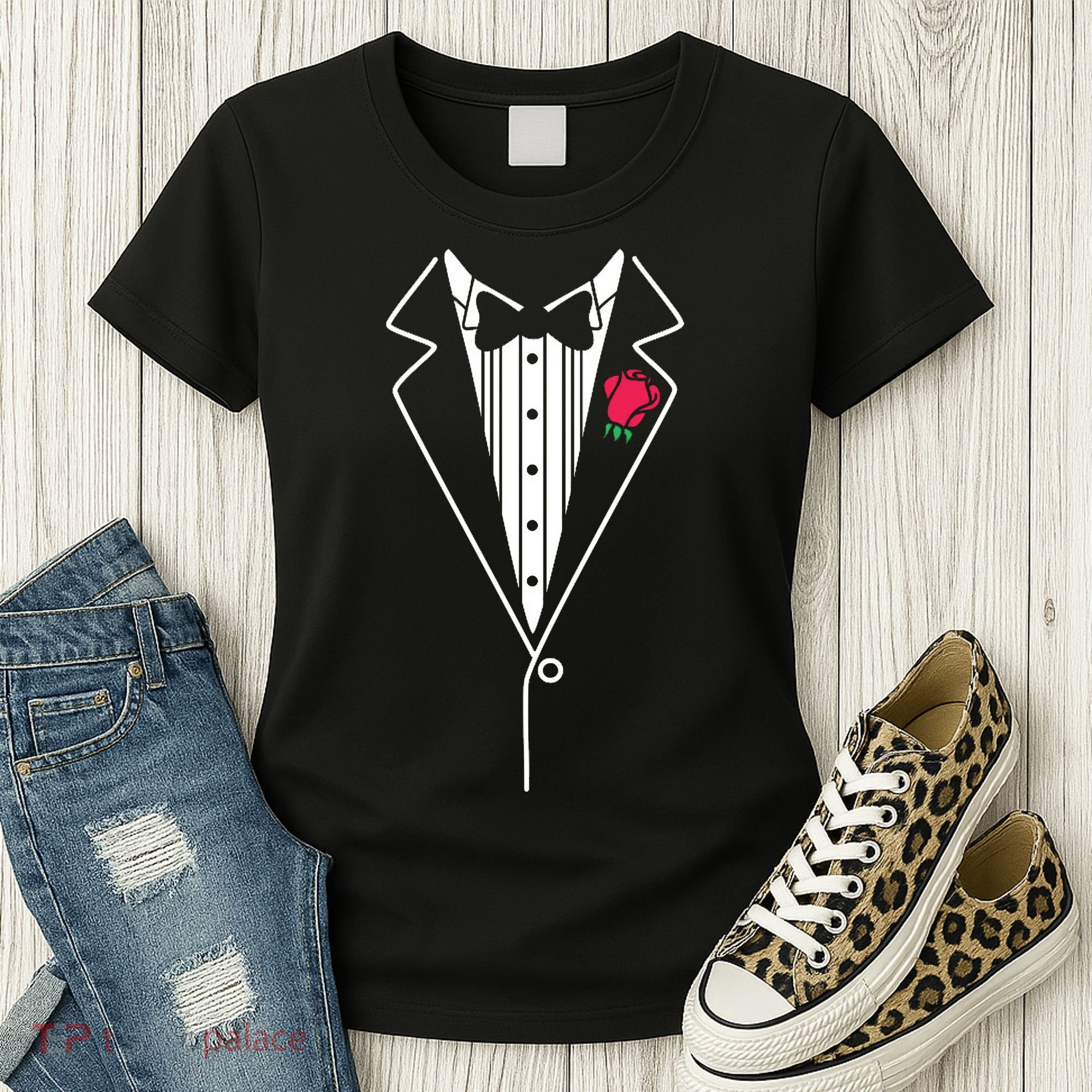 Wedding Tuxedo Red Rose Suit Women's T-Shirt