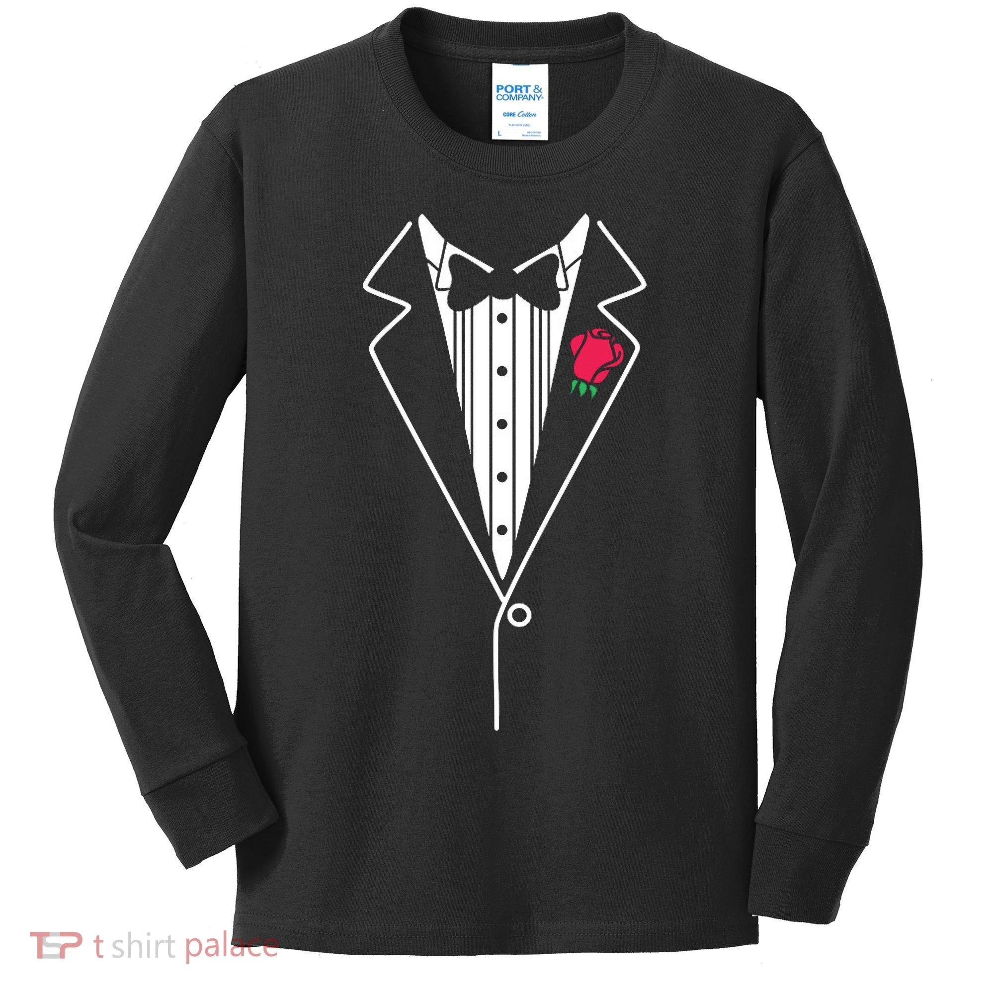 Wedding Tuxedo Red Rose Suit Kids Long Sleeve Shirt