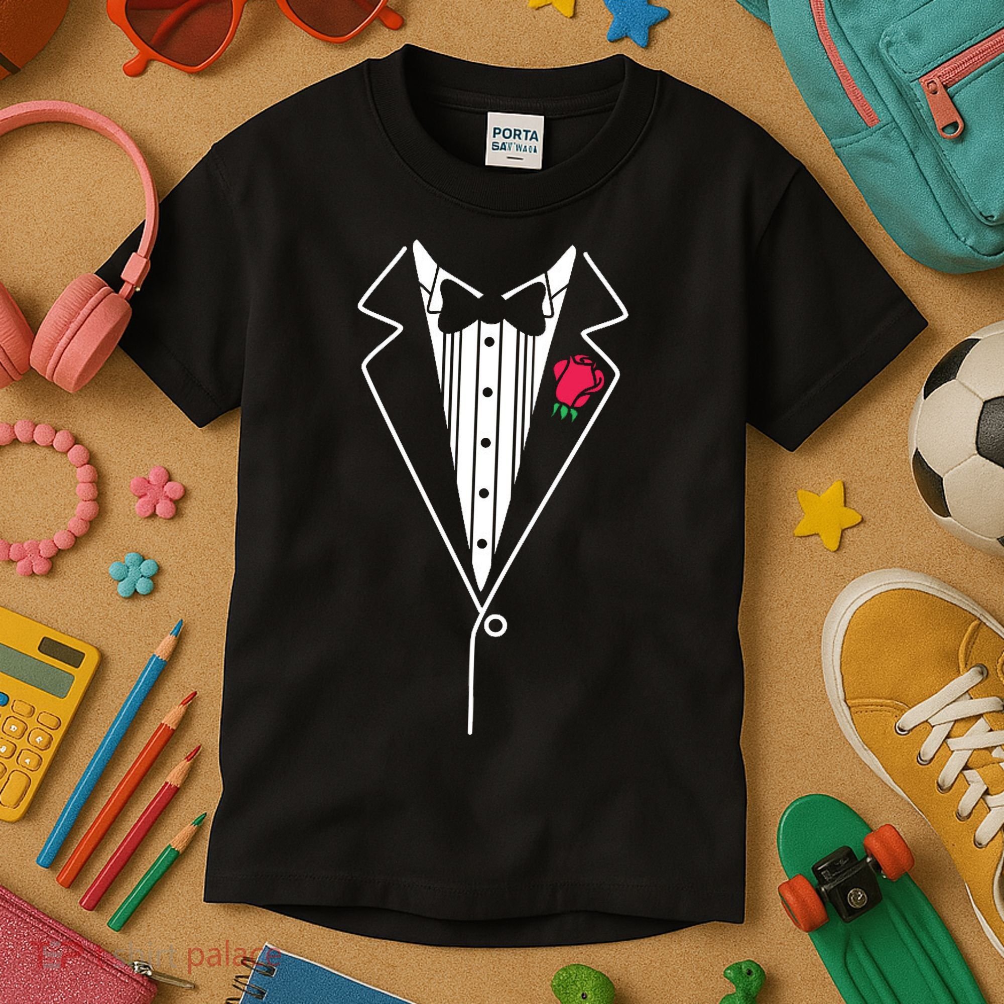 Wedding Tuxedo Red Rose Suit Kids T-Shirt