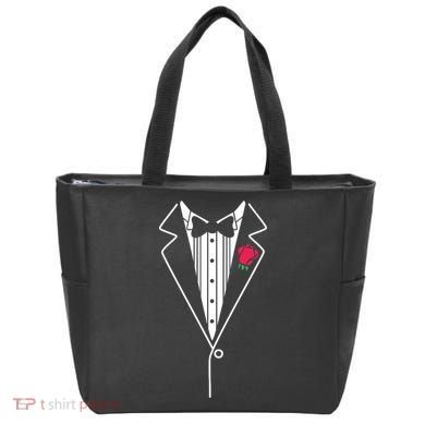 Wedding Tuxedo Red Rose Suit Tote Bag