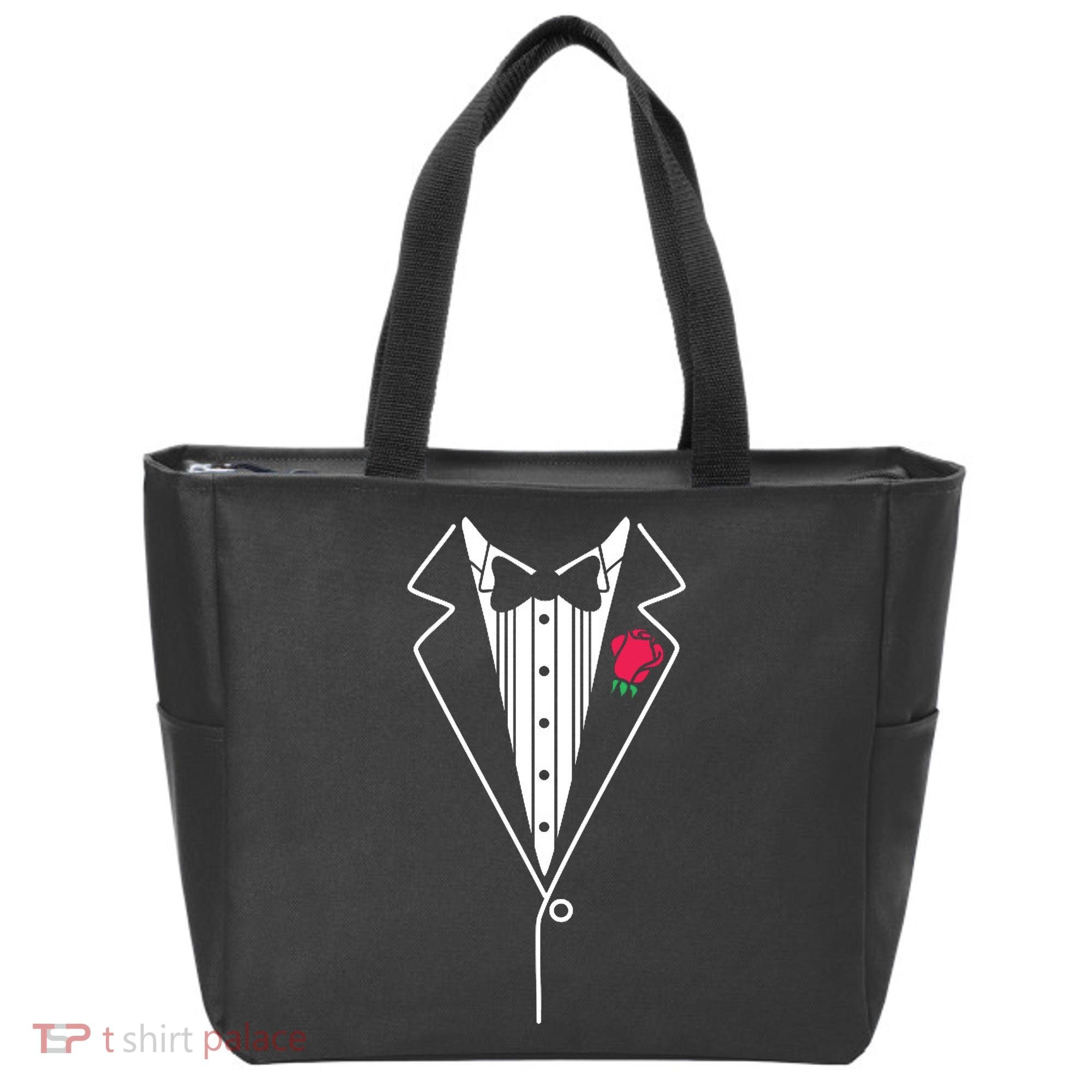 Wedding Tuxedo Red Rose Suit Tote Bag