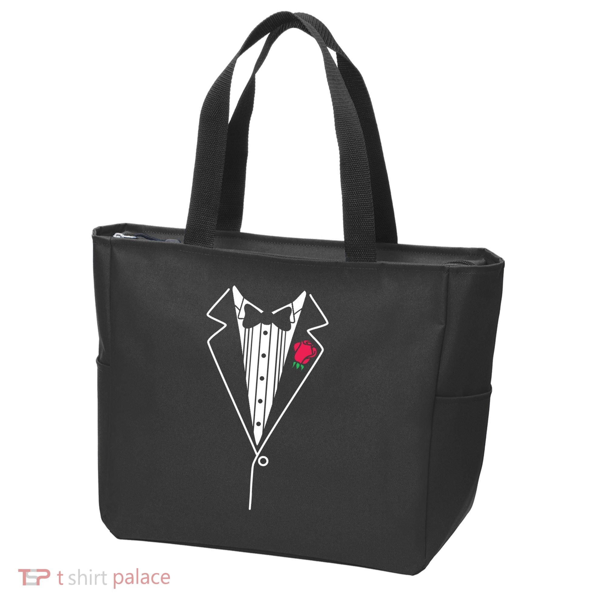 Wedding Tuxedo Red Rose Suit Tote Bag