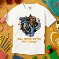 Will Trade Sister For Turkey Thanksgiving Kids T-Shirt thumb 3