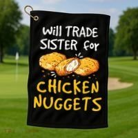 Will Trade Sister For Chicken Nuggets Golf Towel thumb 1