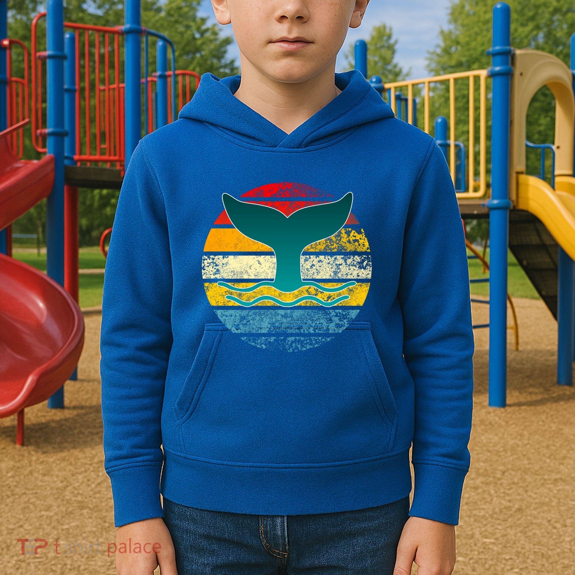 Whale Tail Save The Whale Retro Distressed Oceanic Sunset Gift Kids Hoodie