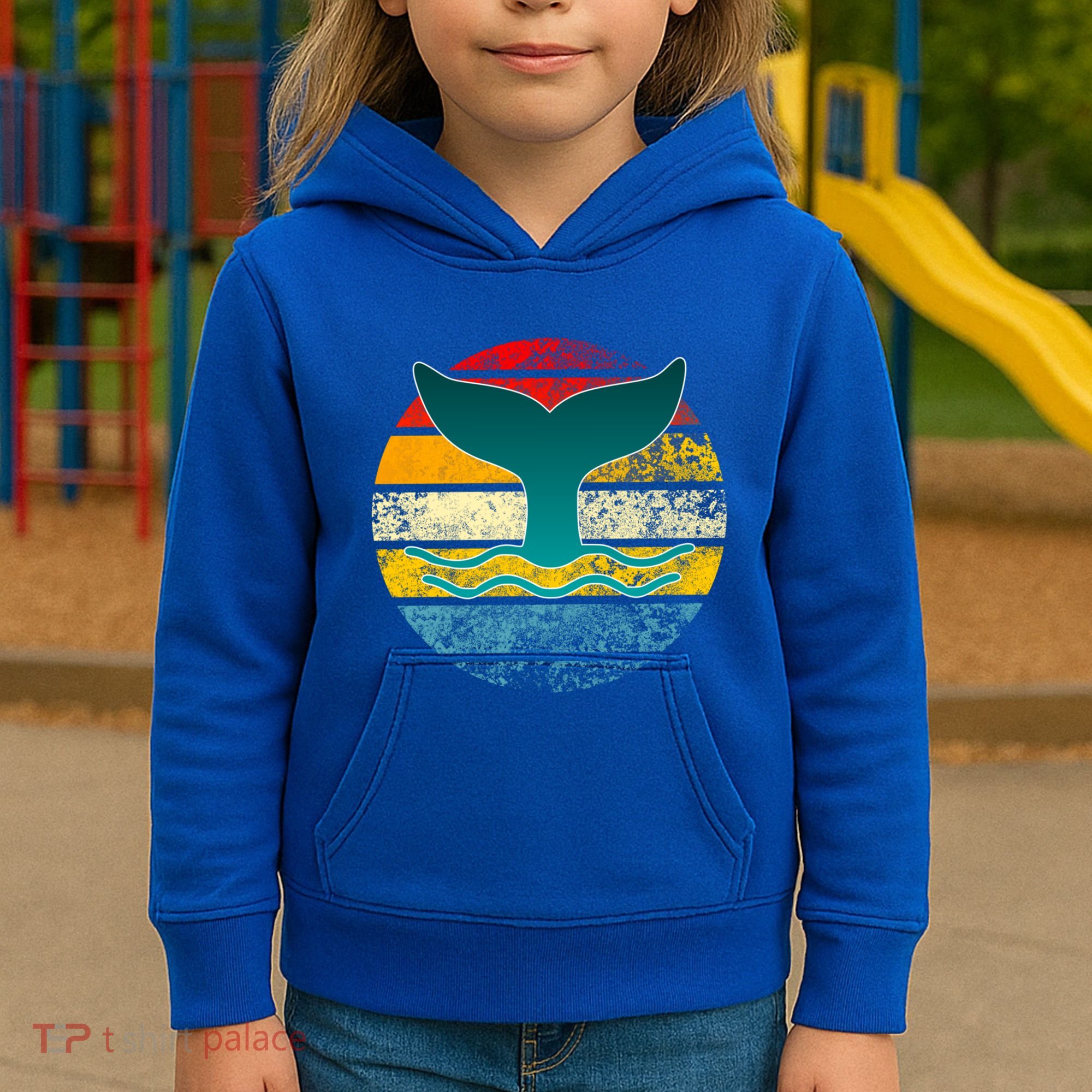 Whale Tail Save The Whale Retro Distressed Oceanic Sunset Gift Kids Hoodie