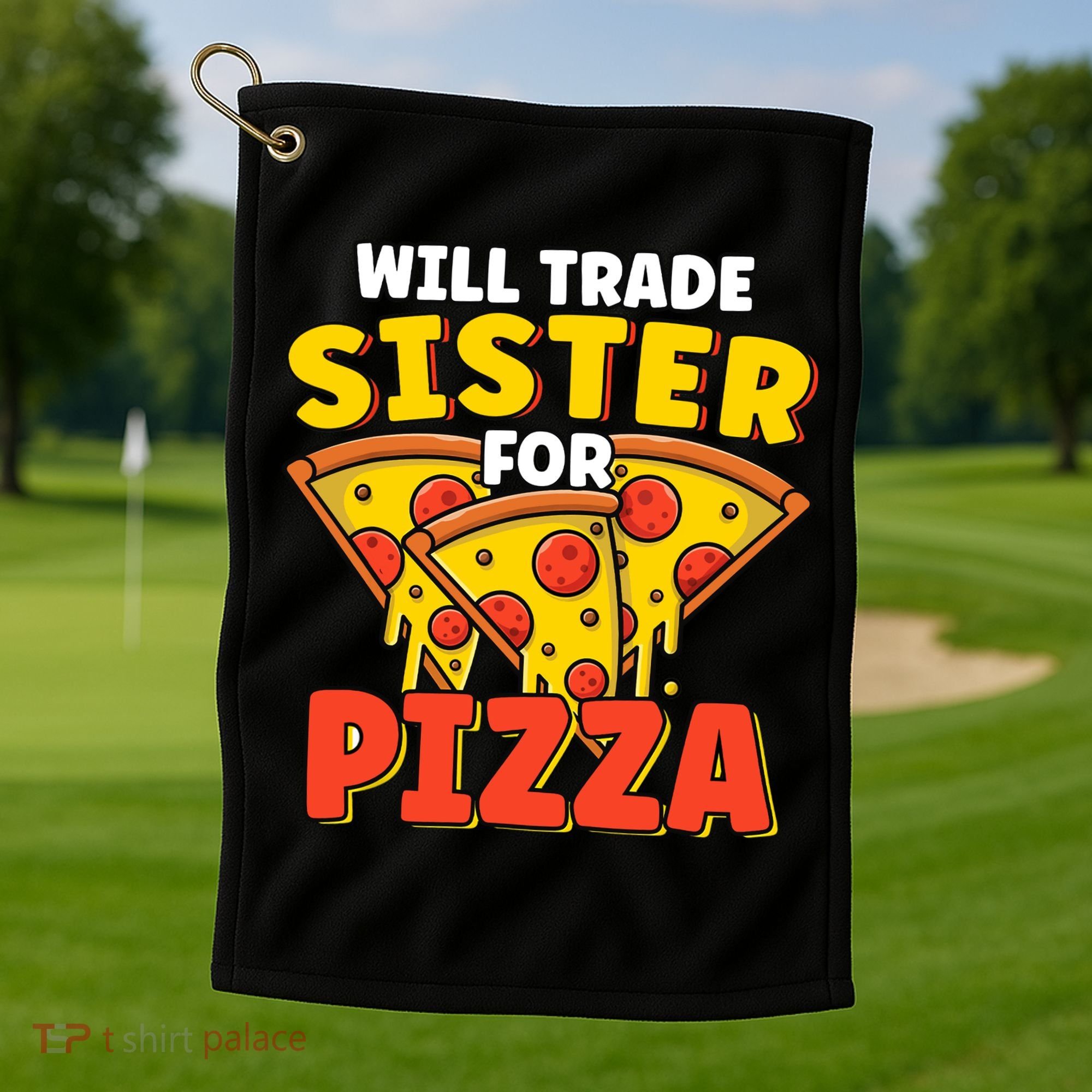 Will Trade Sister For Pizza Funny Golf Towel