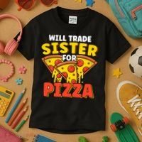 Will Trade Sister For Pizza Funny Kids T-Shirt thumb 3