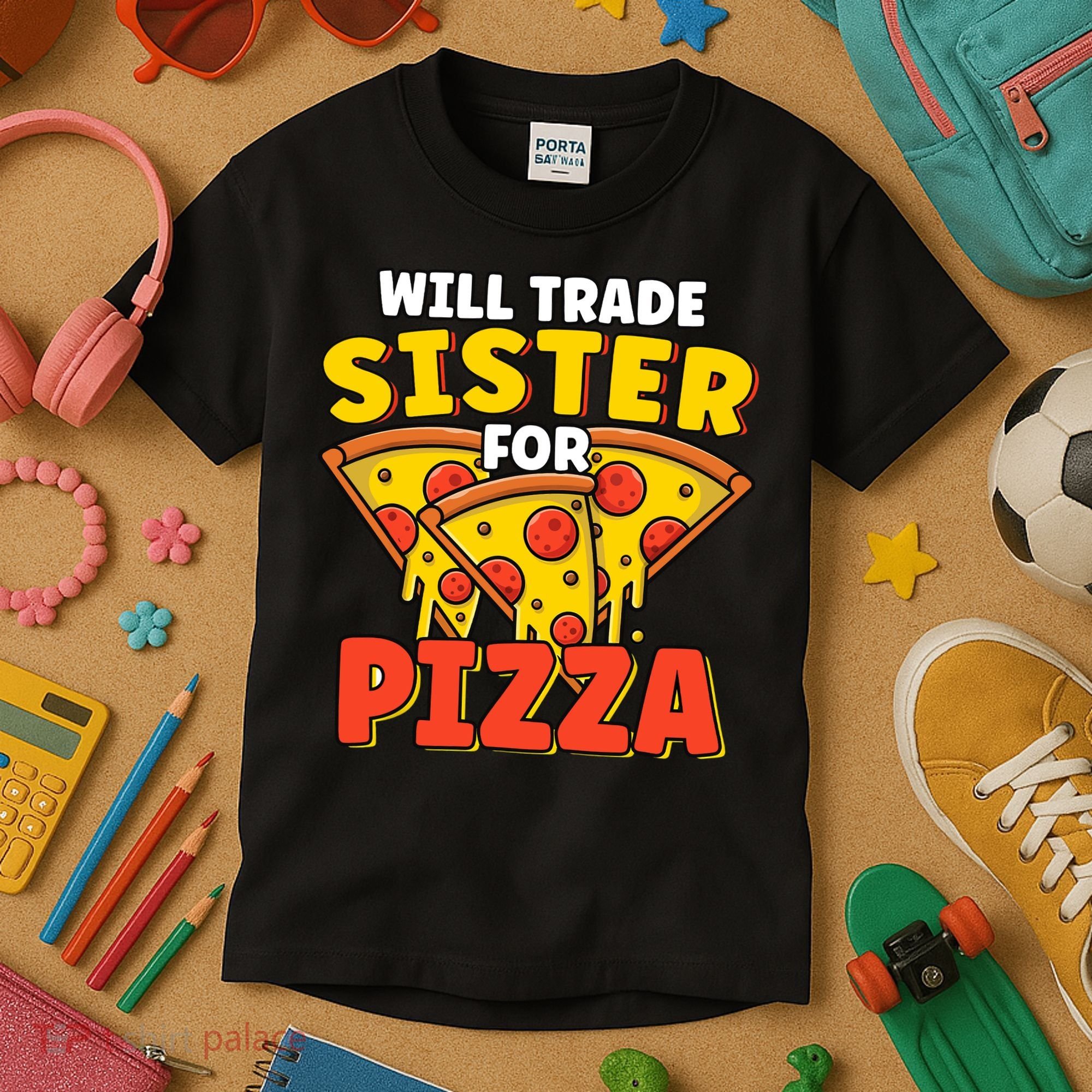 Will Trade Sister For Pizza Funny Kids T-Shirt