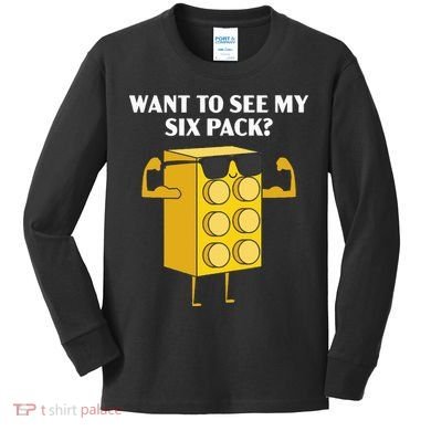 Want To See My Six Pack Bricks Lover Master Builder Kids Long Sleeve Shirt