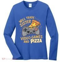 Will Trade Sister For Video Games And Pizza Gaming Cute Gift Women's Long Sleeve Shirt thumb 0