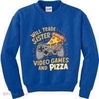Will Trade Sister For Video Games And Pizza Gaming Cute Gift Kids Sweatshirt thumb 0