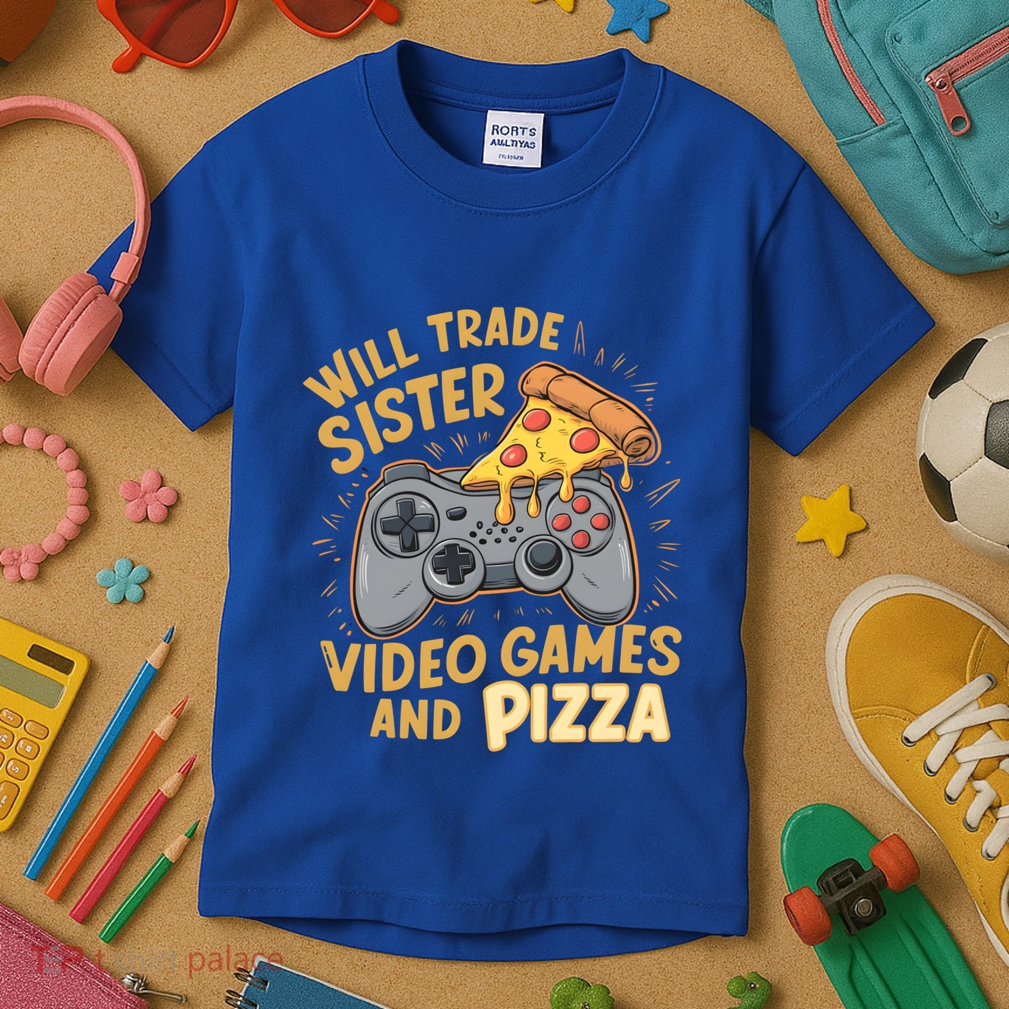 Will Trade Sister For Video Games And Pizza Gaming Cute Gift Kids T-Shirt