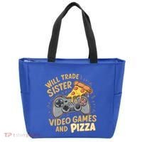 Will Trade Sister For Video Games And Pizza Gaming Cute Gift Tote Bag thumb 0
