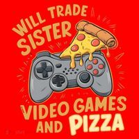 Will Trade Sister For Video Games And Pizza Gaming Cute Gift Santa Hat thumb 1